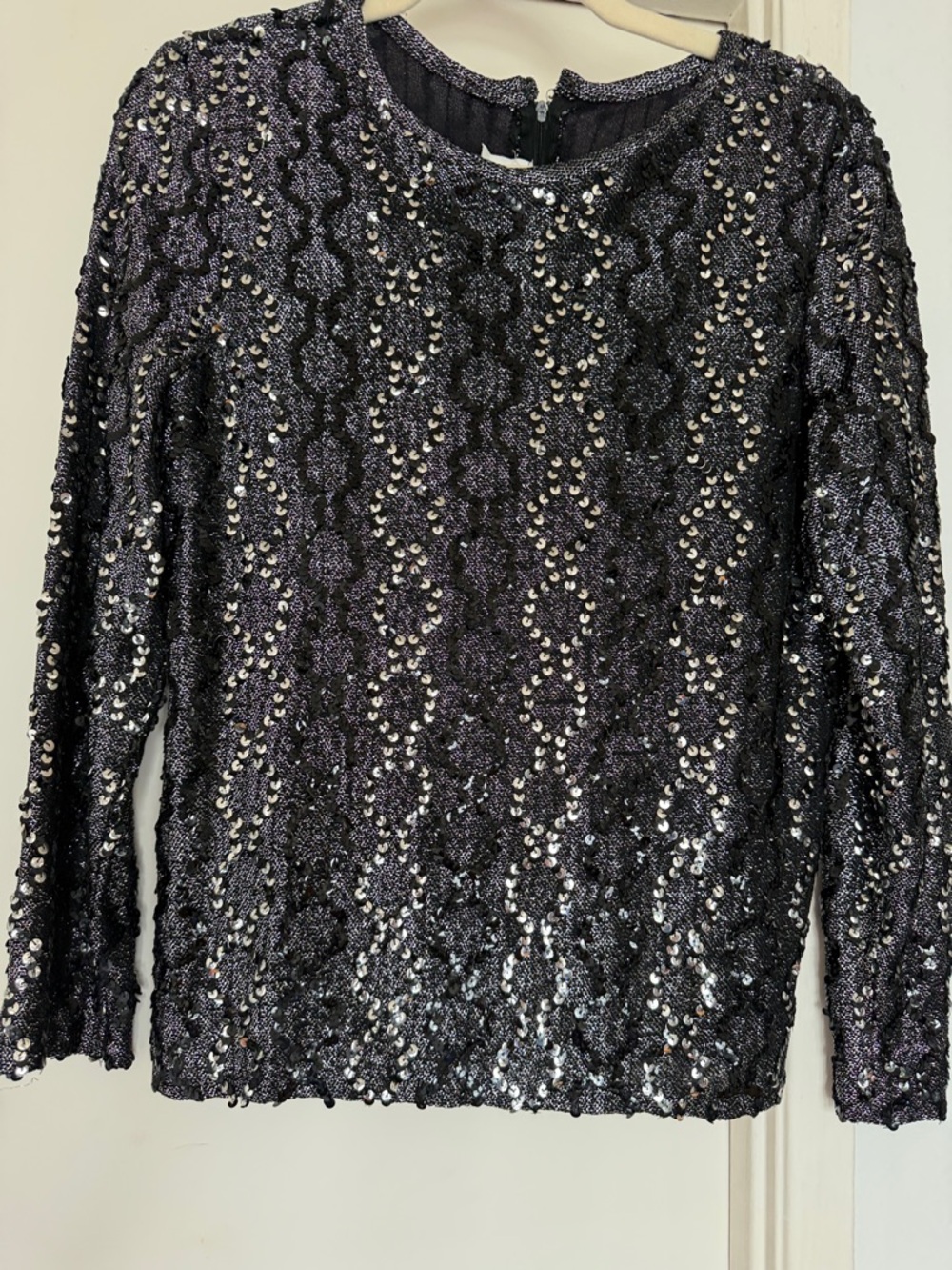 Vintage Sequined Long-Sleeve Evening Top - Black